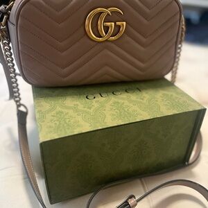 Gucci Tan Chevron Crossbody Bag with Gold Hardware